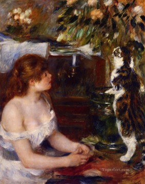 Renoir Malerei - Pierre Auguste Renoir Frau mit einer Katze